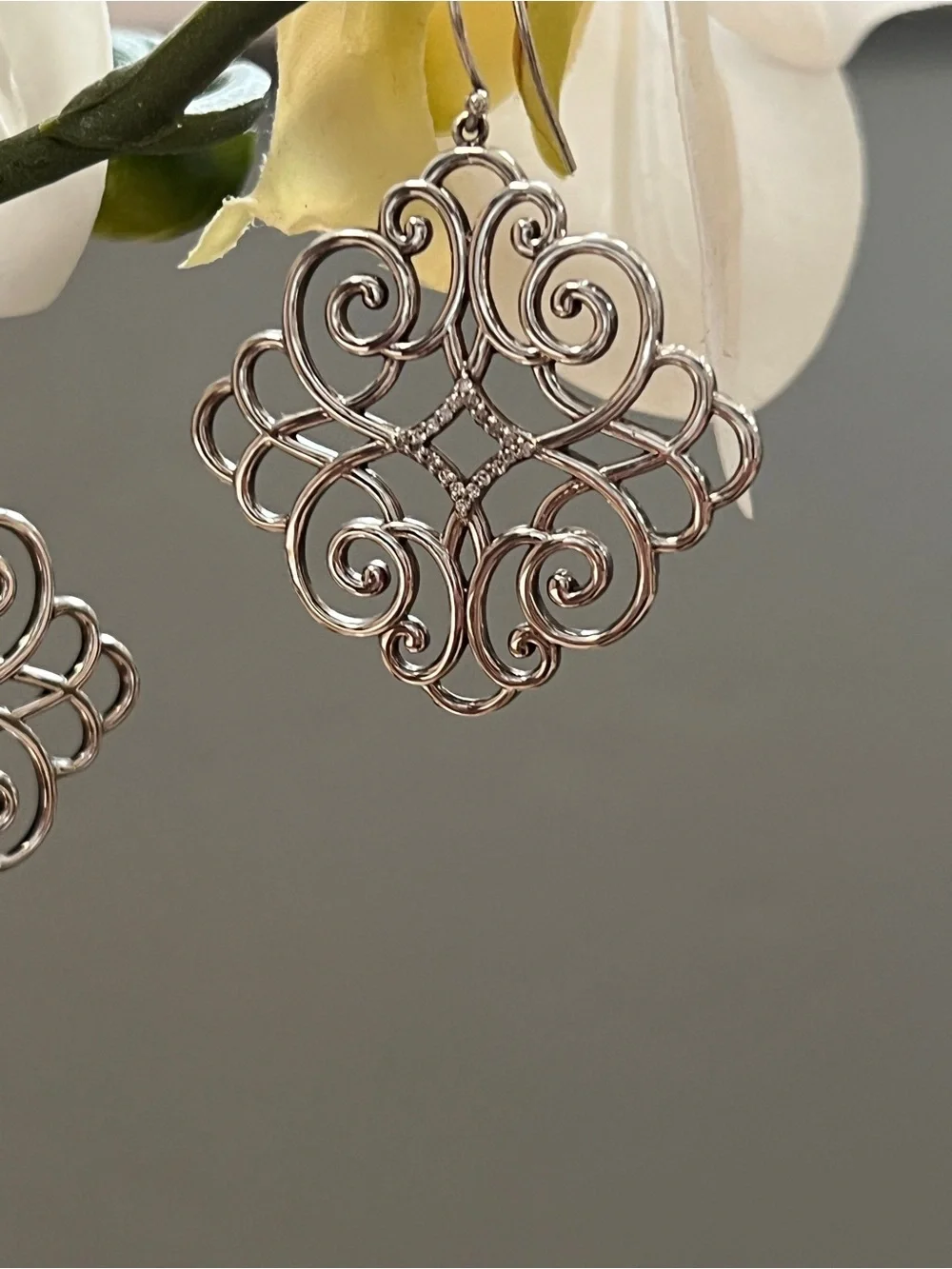 Stuller Filigree Scroll Sterling & Diamond Earrings